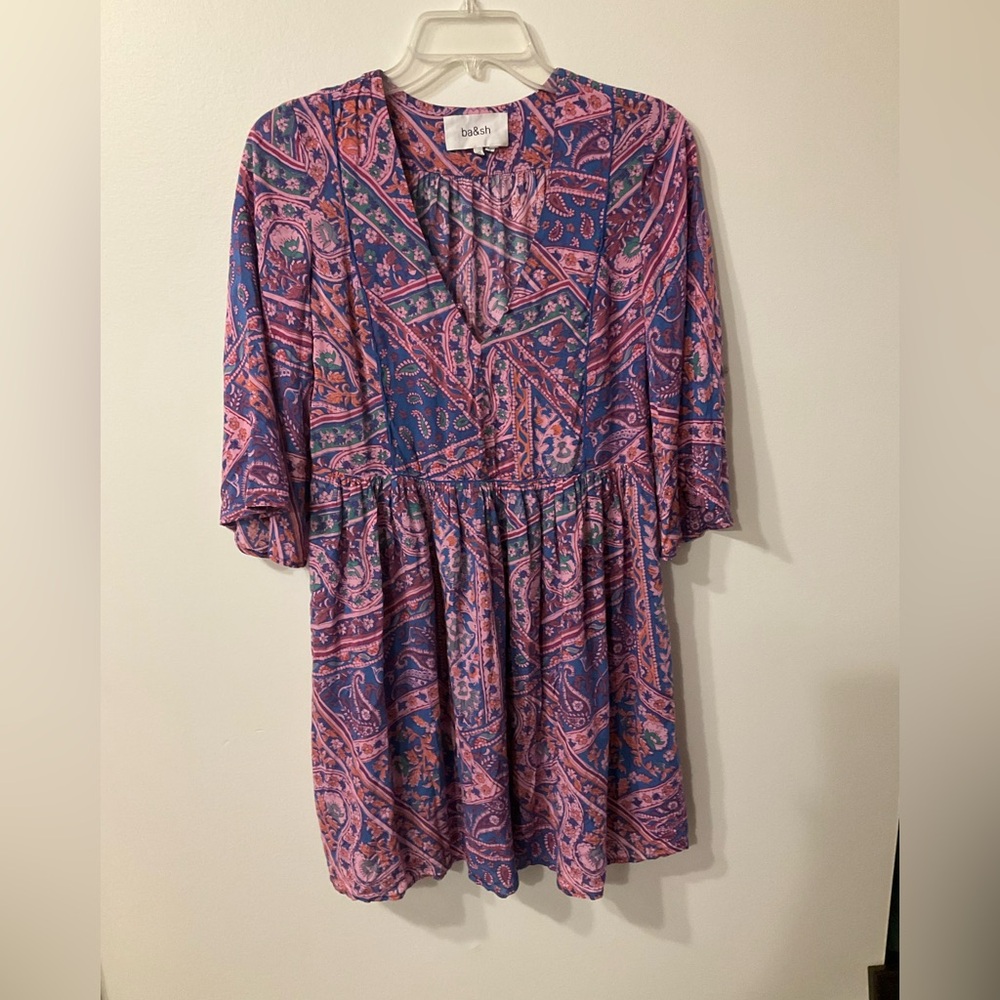 Ba&sh Fleur Dress Blue Print Boho Babydoll dress Sz XS